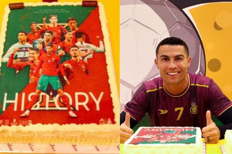 breaks all-time international appearance record, Al-Nassr honoured Cristiano with special cake, Ronaldo excited