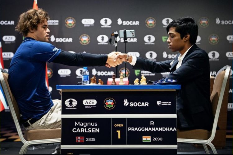 Praggnanandhaa vs Magnus Carlsen game one ends in draw