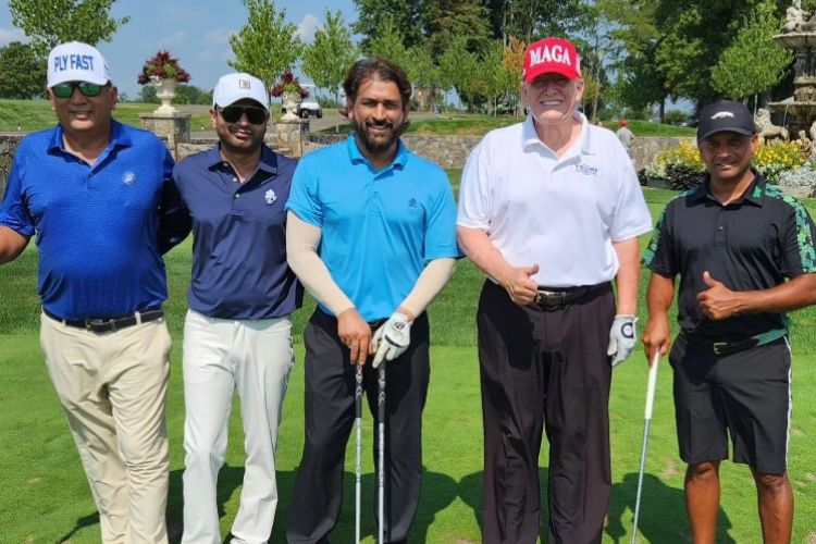 MS Dhoni seen playing golf with former US president Donald Trump